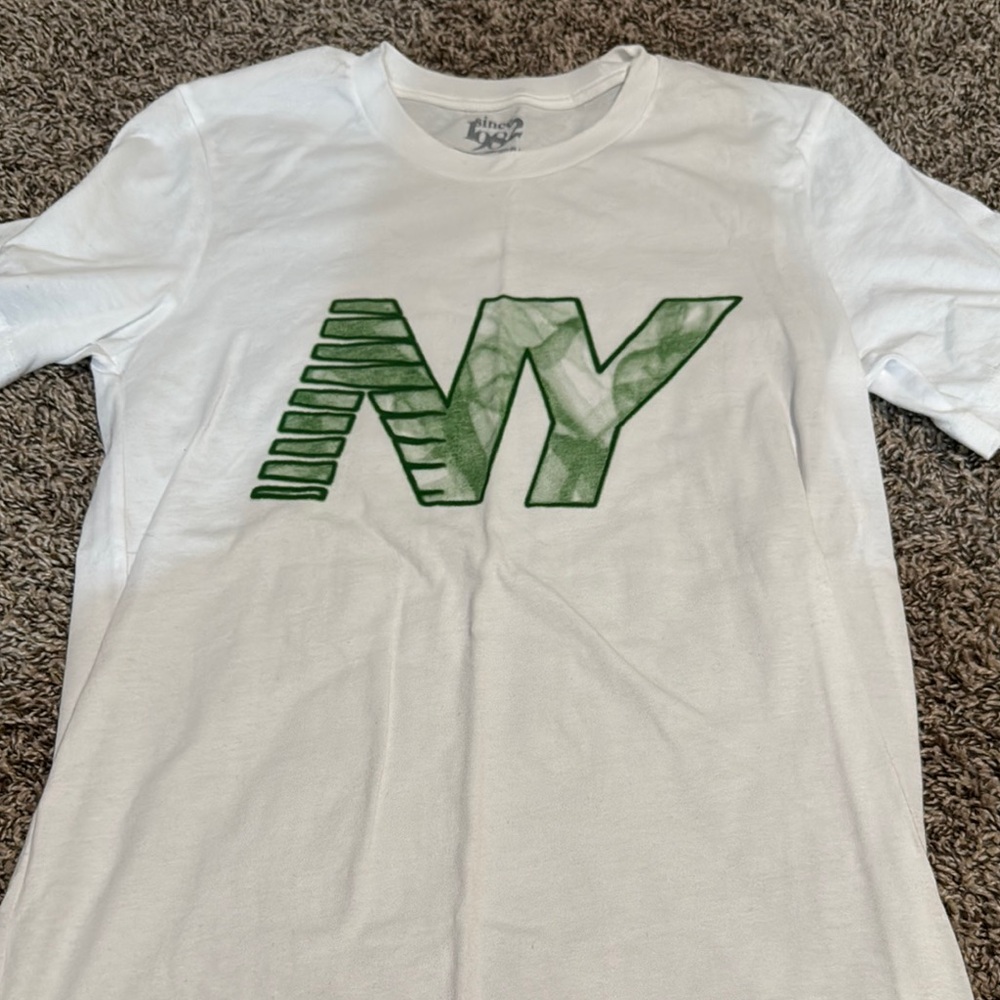 White Graphic Tee with Green NY Design